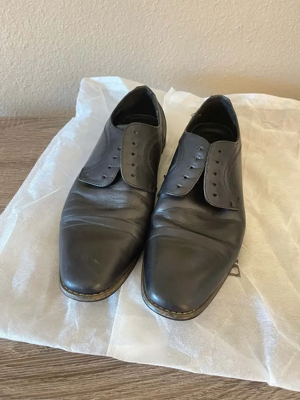 Mens Bruno Marc Black Wingtip Shoes - Sz 10.5
